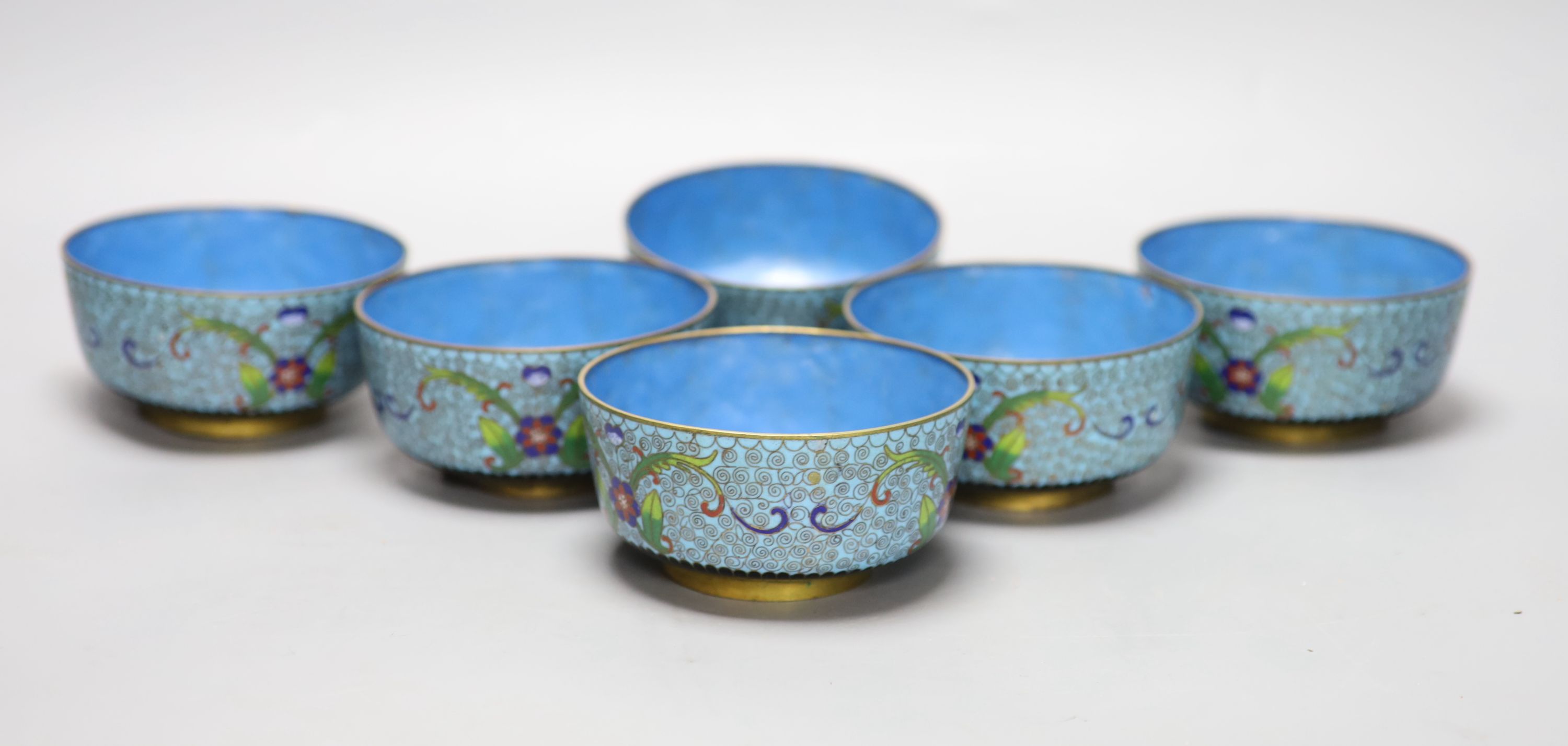 A set of six 19th century Chinese cloisonne bowls, diameter 11cm